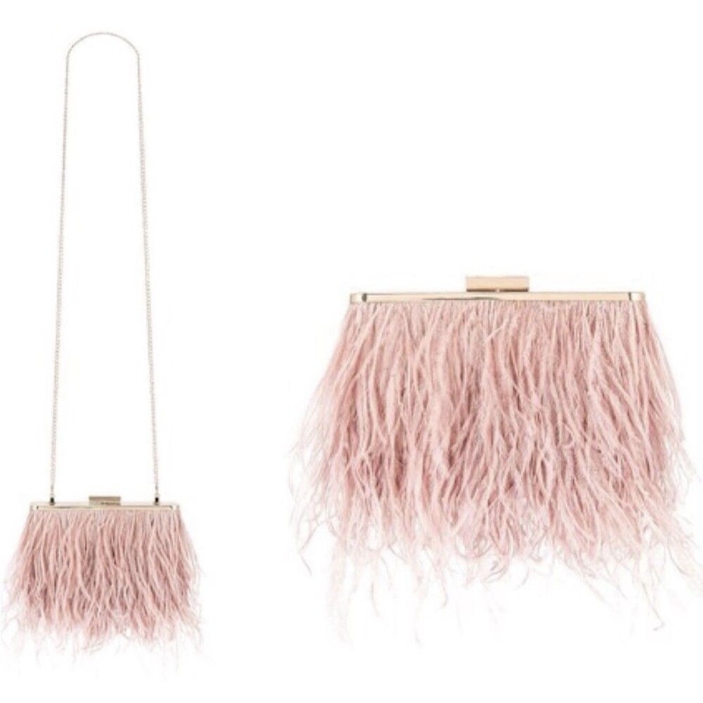 Olga Berg Estelle Feather Clutch Or Crossbody Bag In Blush New